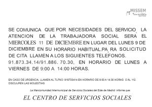 AVISO CENTRO DE SERVICIOS SOCIALES 